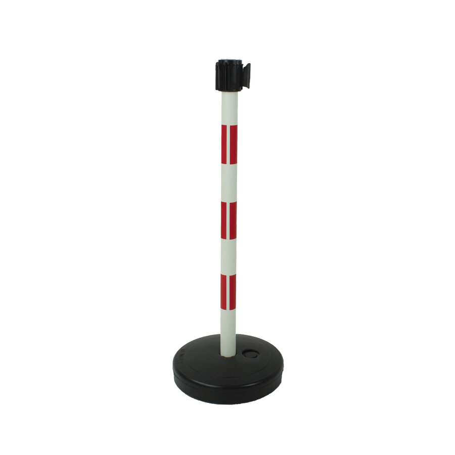 Poteau PVC avec tête à sangle 3 m x 50 mm. rouge / blanc - soccle à lester 9 kg-1