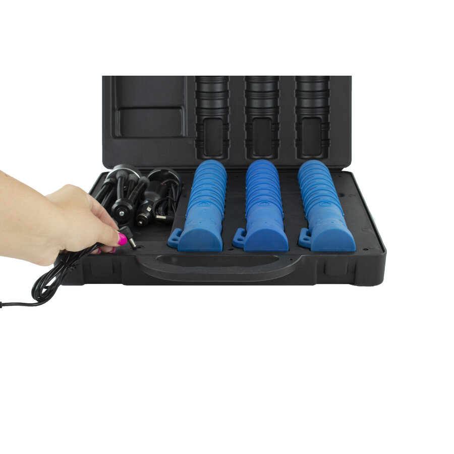 Koffer met 3 LED toortslampen (seinlampen) - blauw - oplaadbaar-2