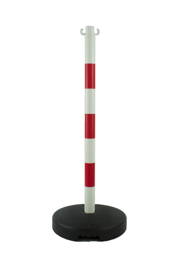 Poteau PVC socle chantier 9 kg à lester. 90 cm. Rouge / Blanc 