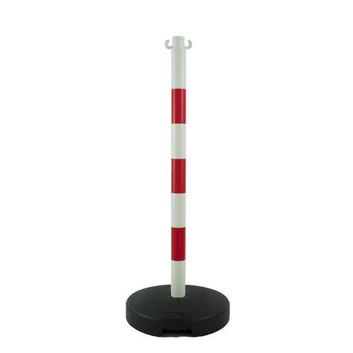 Kettingpaal in PVC. 90 cm. rood / wit met opvulbare ronde voet 9 kg 