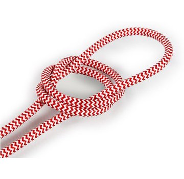 Kynda Light Fabric Cord White & Red - round - zigzag pattern