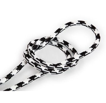 Kynda Light Fabric Cord Black & White - round, block pattern