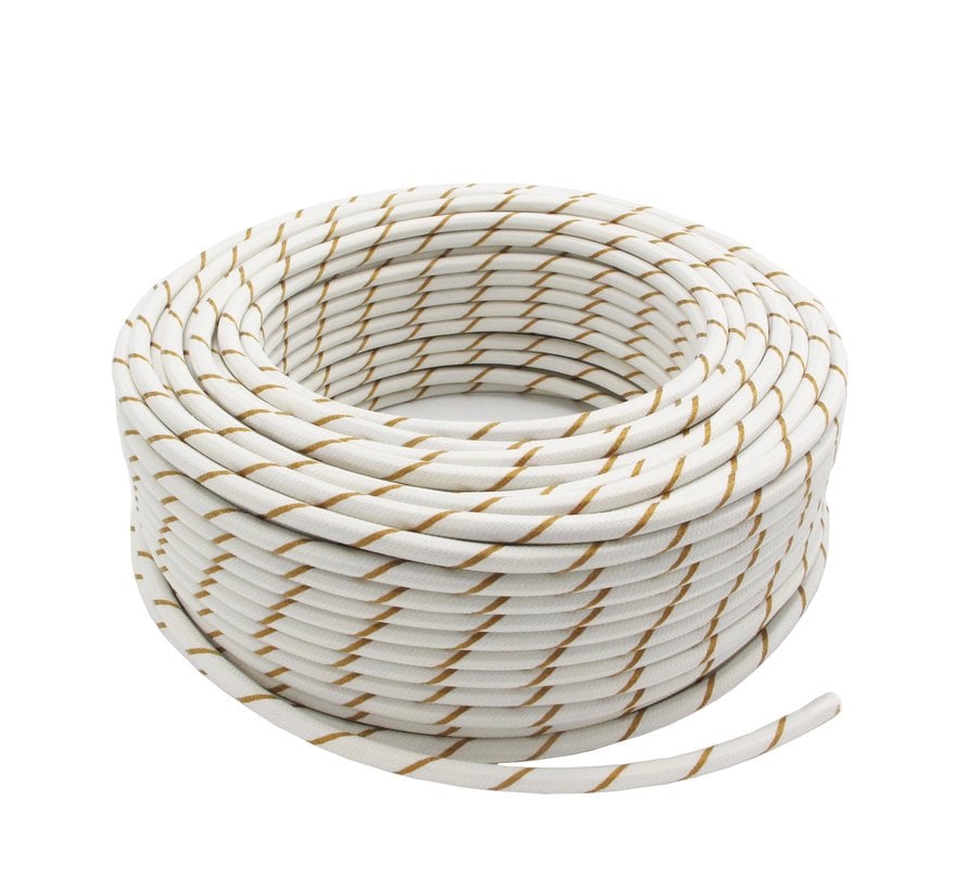 Fabric Cord White & Gold Striped - round