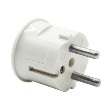 Kaiser Plug round with side entry (angled) white - bakelite look (grounded)