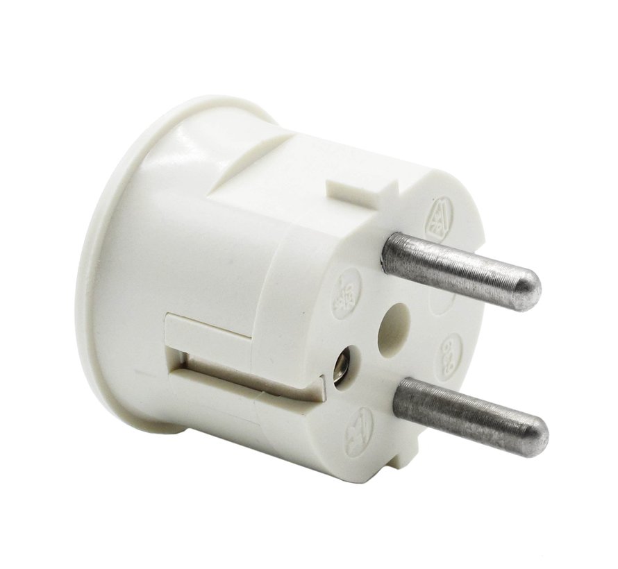 Plug round with side entry (angled) white - bakelite look (grounded) NL+BE