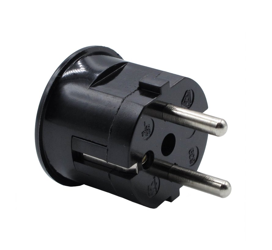 Plug round with side entry (angled) black - bakelite look (grounded)