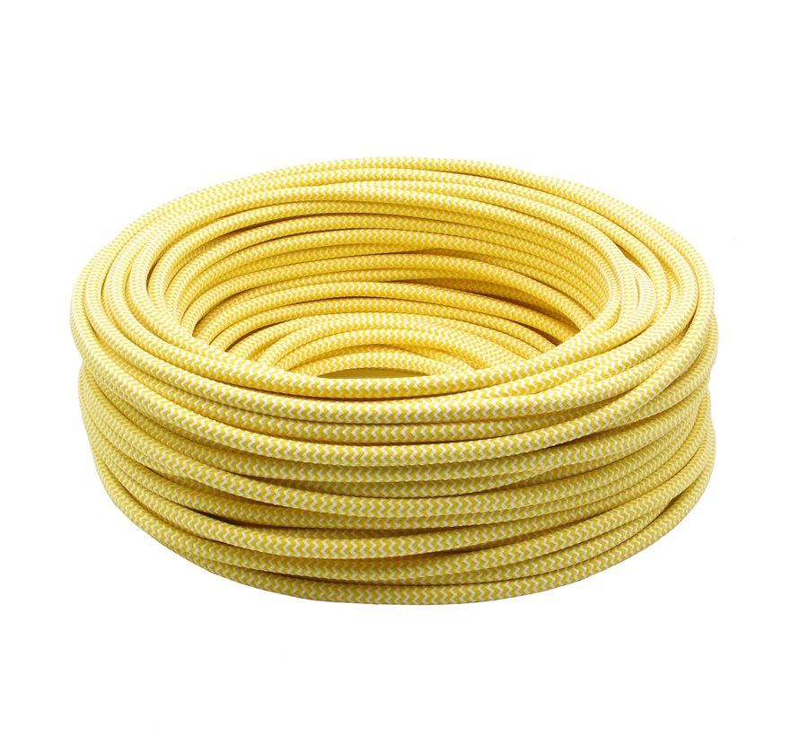 Fabric Cord White & Yellow - round - zigzag pattern