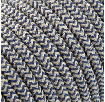 Kynda Light Fabric Cord Sand & Dark Blue - round linen- zigzag pattern