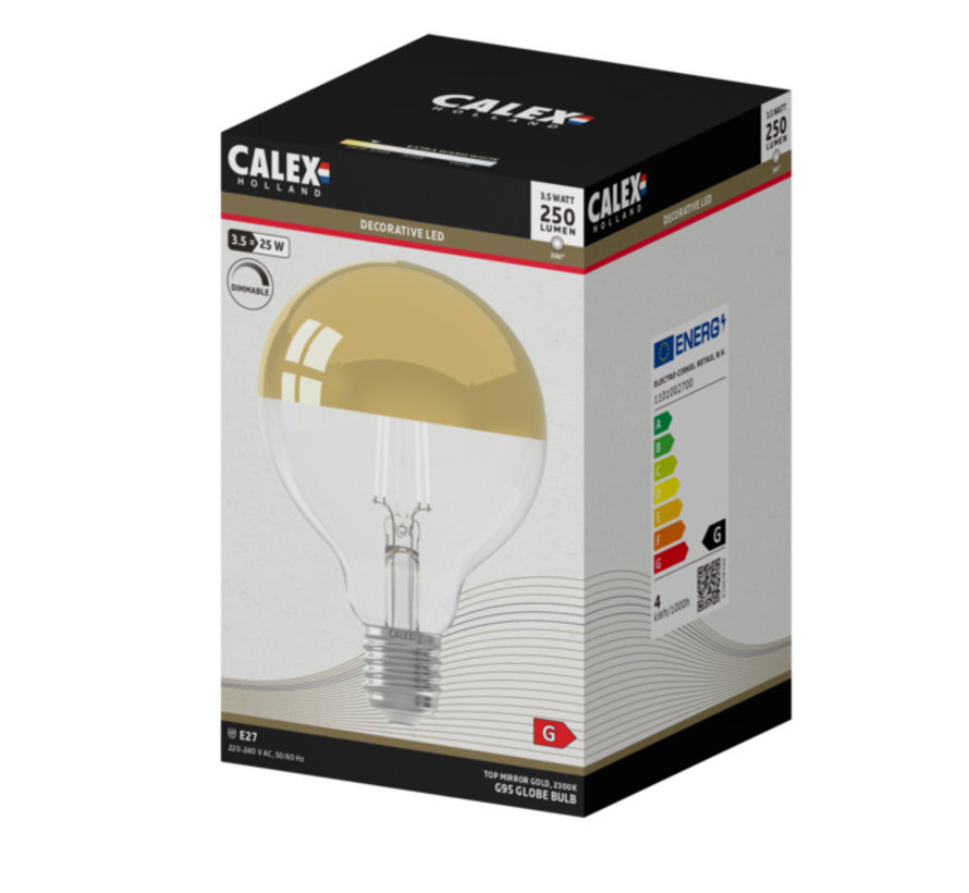 LED light Filament - Globe G95 - E27 - 3,5 W - 250 lm - 2300K Dimmable | Bowl-mirror Lamp Gold