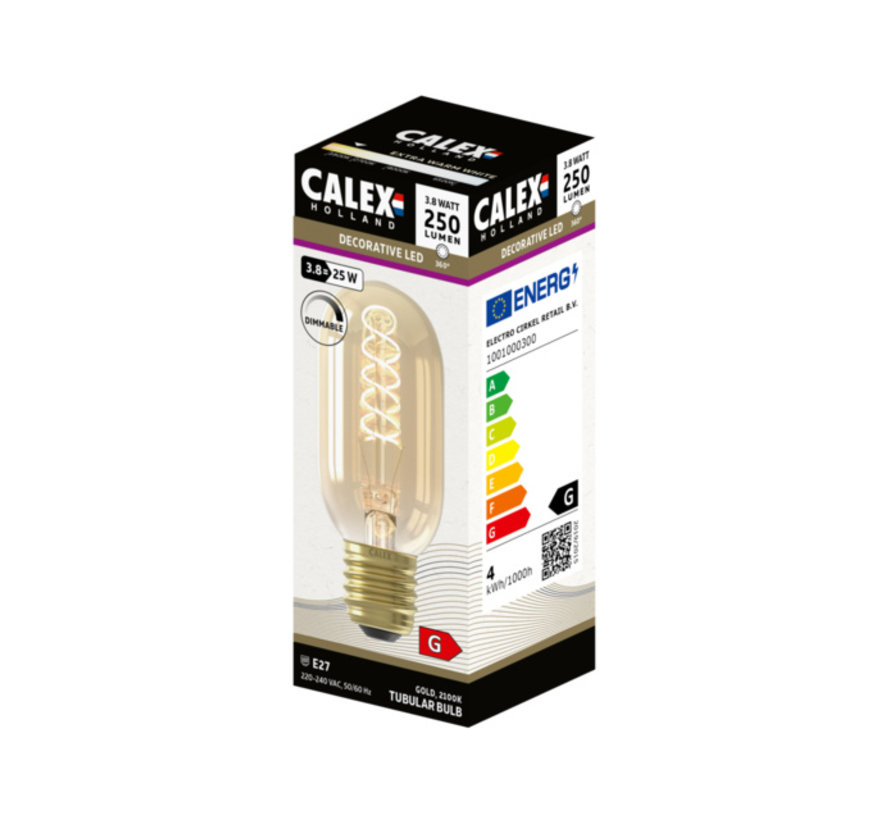 LED lamp Flex Filament - Tube T45 - 3,8W E27 - 2100 K - Dimmable | Gold