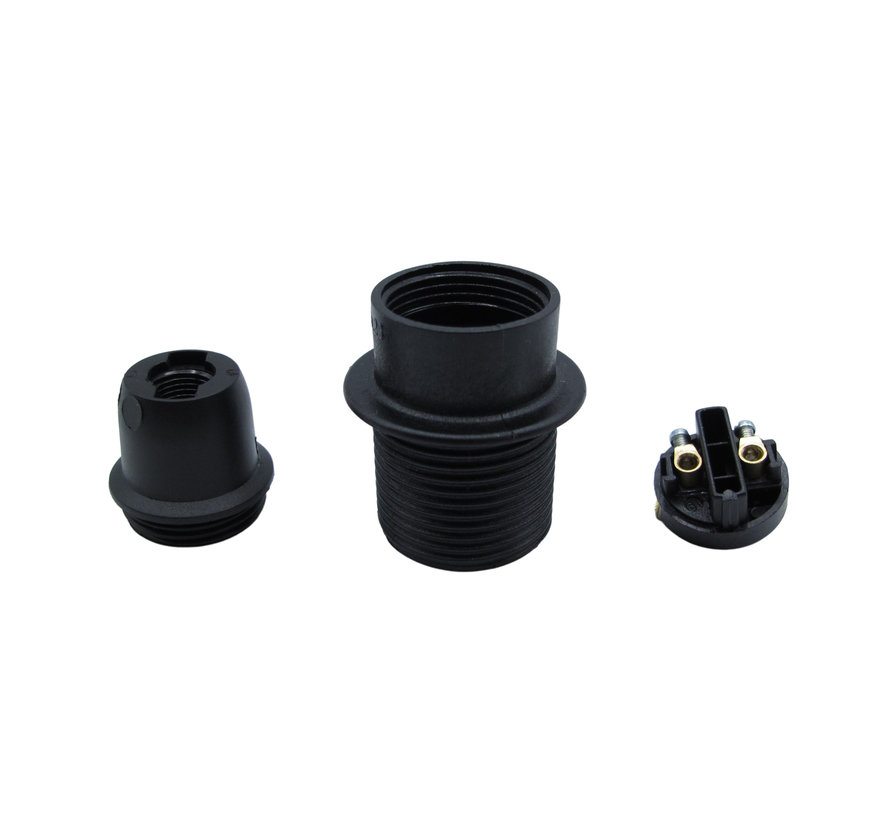 Plastic Lampholder E14 with flange half high M10x 1 | Black