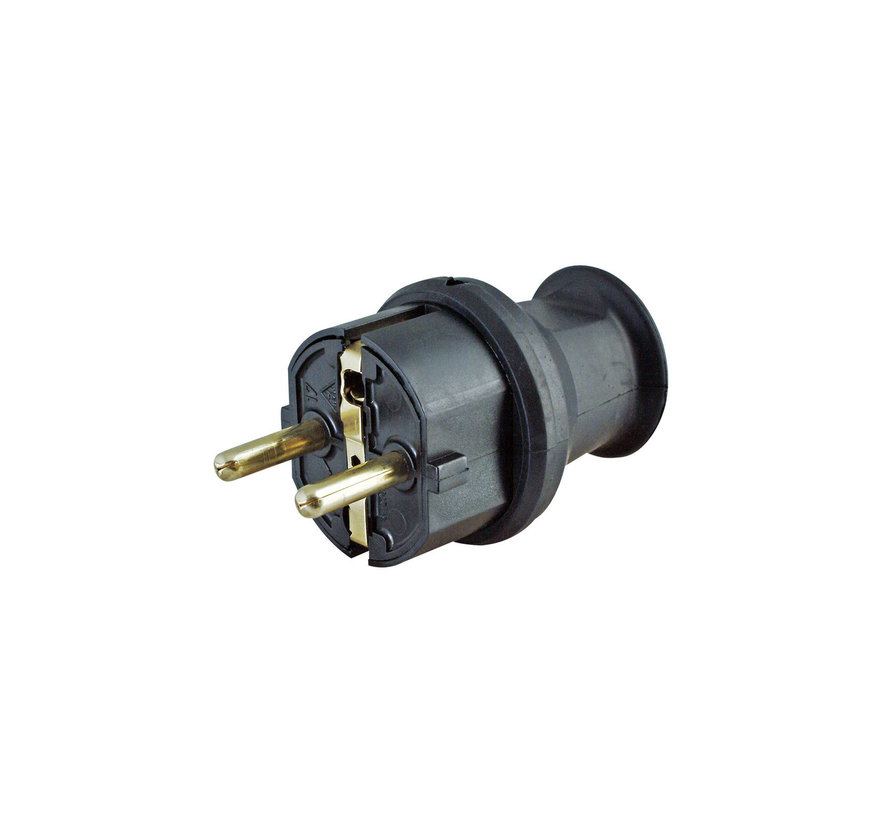 Plastic grounded plug with kink attachment in the color black