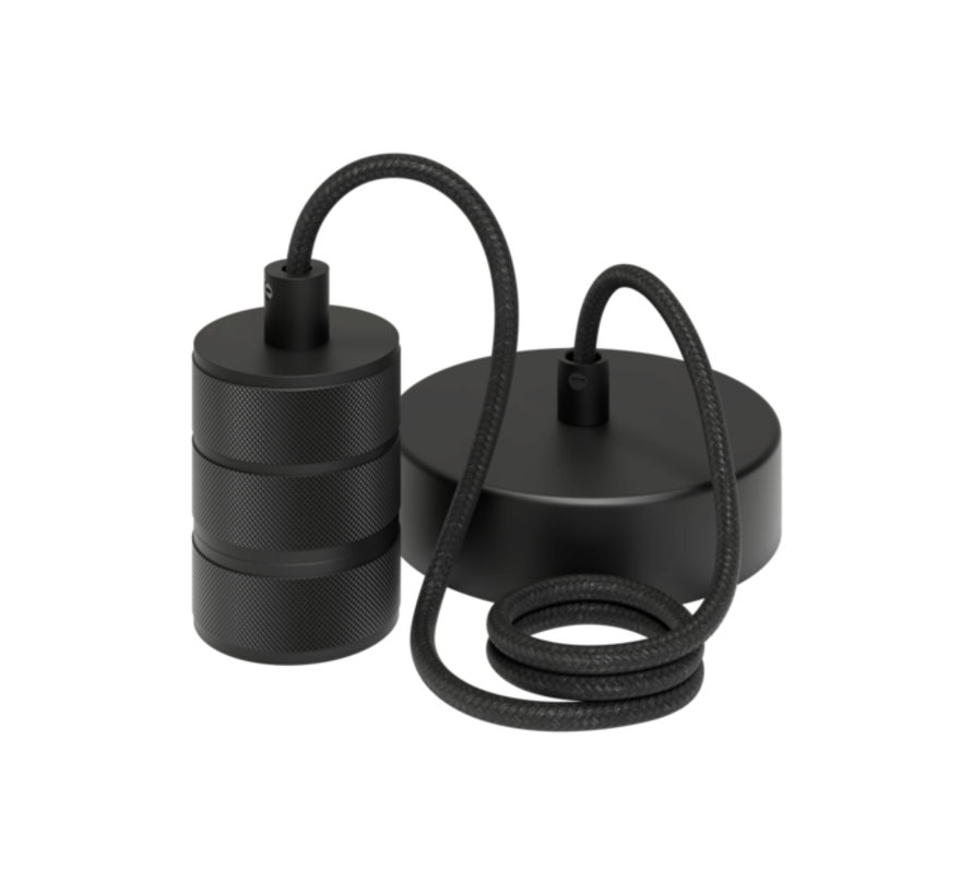 Cordset with Aluminum 3 ring lamp holder / socket Matte Black (E27) and with 1.5 electrical cable