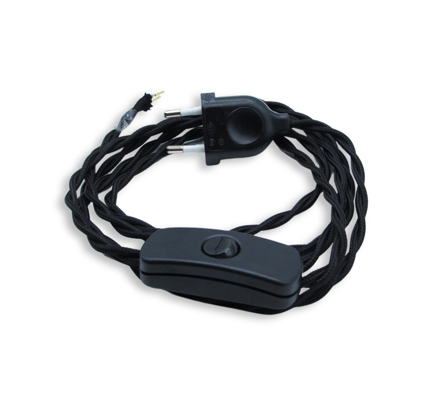 Twisted Black Power cord with switch and plug (2-pole)