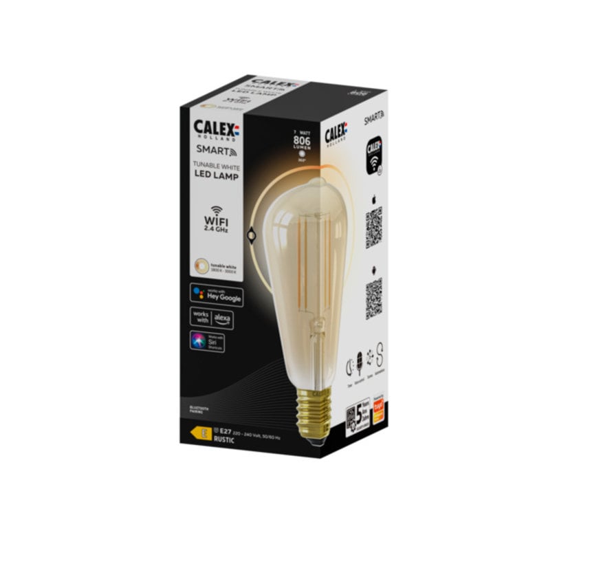 SMART LED Light Bulb Gold - Squirrel cage / Edison - ST64 - E27 - 220-240V - 7W - 806lm - 1800-3000K