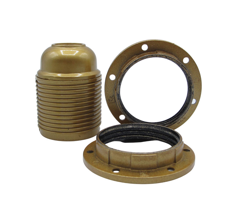 Plastic Lamp Holder with two screw rings and male thread - Gold (E27)