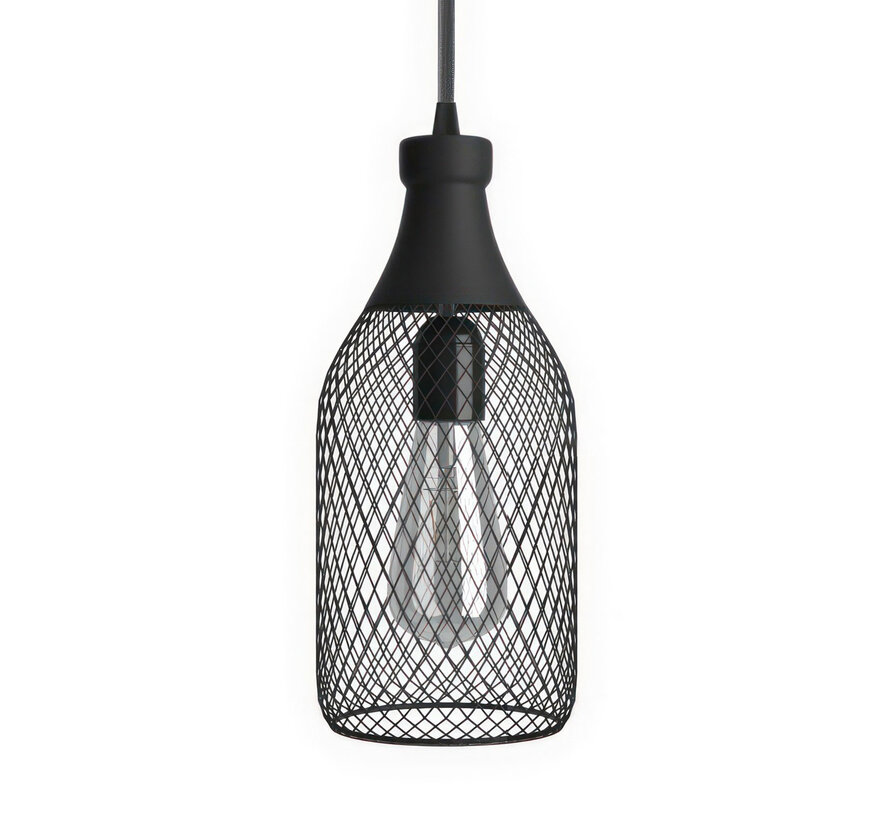 Metalen kooilamp / Draadframe lampenkap Fles 'Balor XL' | Zwart