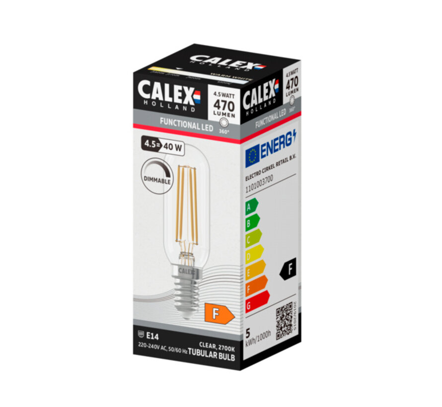 LED Straight Filament - Tube Lamp  - E14 - 4,5W - 470 lm - 2700K - Dimbaar - Helder