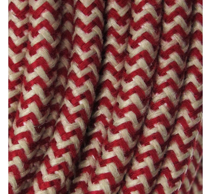 Fabric Cord Sand & Bordeaux - round, linen - zigzag pattern