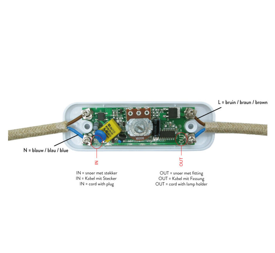 Universal Kabeldimmer / Schnurdimmer mit Drehknopf 0-25W  | Weiß