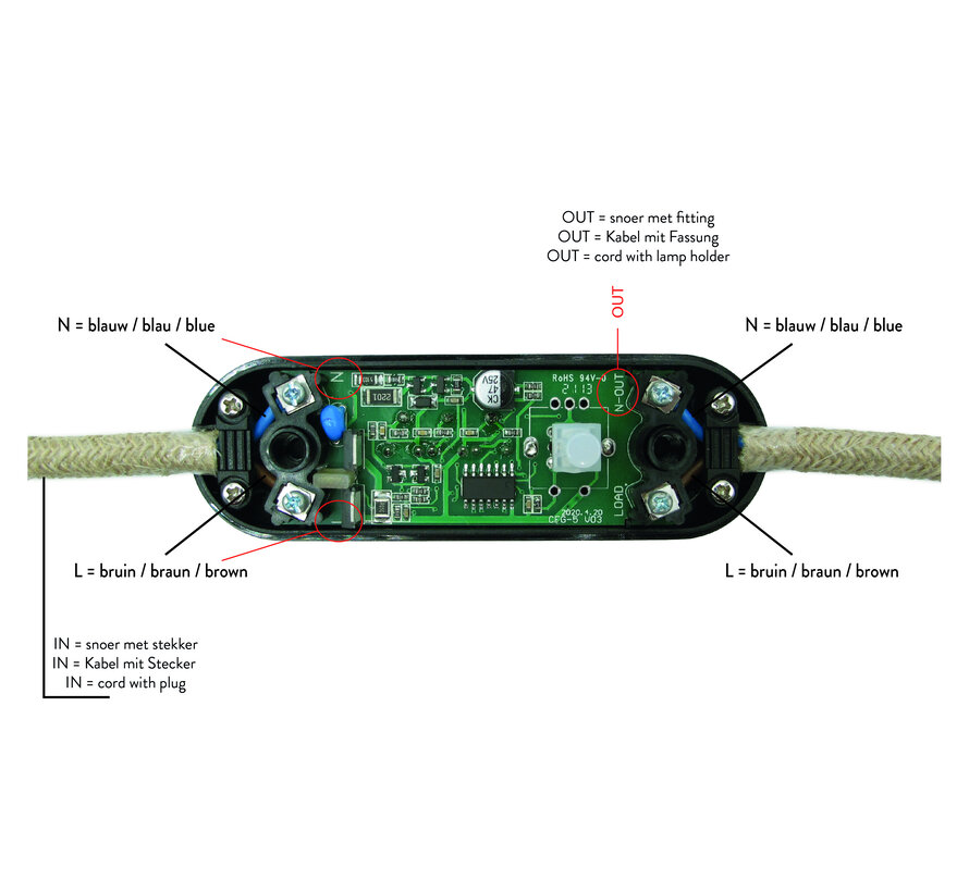 Kabeldimmer / Schnurdimmer - Universal mit Druckknopfsteuerung | Schwarz