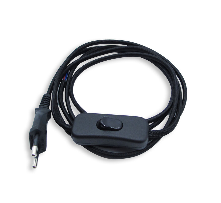 Black Flat Power cord with switch and plug (2-pole)