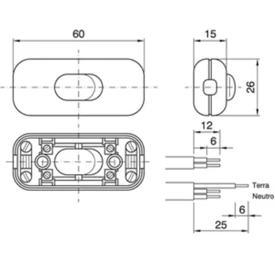 Cord switch Gold (2-pole - with extra Terminal block for earth wire)