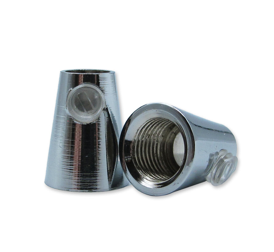 Strain relief conical with inner thread - Metal cable wire cord grip - M10x1  | Chrome