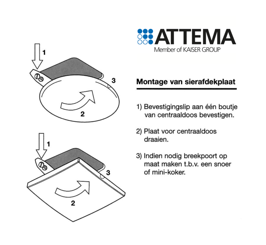 Attema Deckenabdeckplatte weiß quadratisch - 2-teilig - 110x110mm
