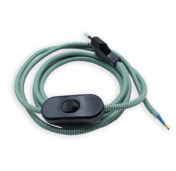 Kynda Light Power cord with switch and plug | Green & Lightblue zigzag pattern (round)