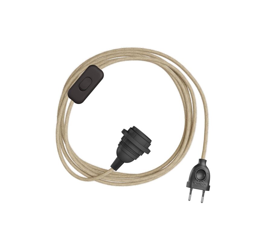 SnakeBis | Ready-to-use | Raw Yarn Round Power cord with switch, plug and lamp holder (2-pole)