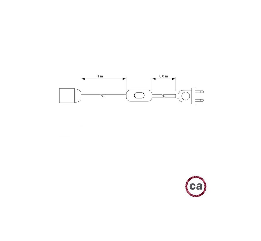 SnakeBis | Ready-to-use | White Round Linnen Power cord with switch, plug and lamp holder (2-pole)