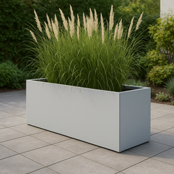 Lichtgrijs plantenbak op maat van aluminium (RAL 7035 mat)