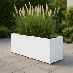 Zuiverwit plantenbak op maat van aluminium (RAL 9010 mat)