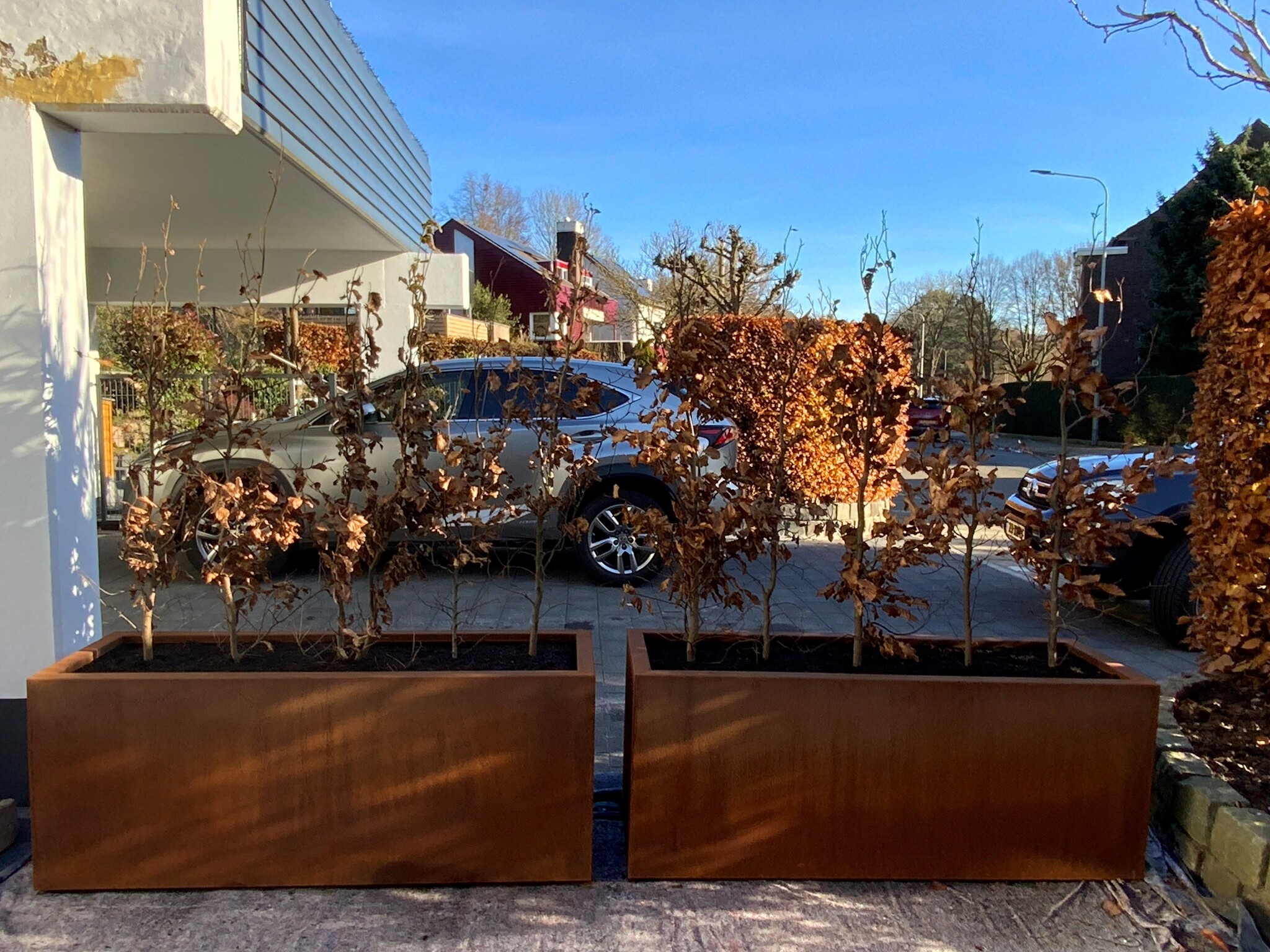 Plantenbak op wielen cortenstaal