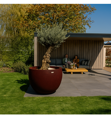 Betonnen bloembak rond "Diana" XXL (120x91 cm) Maroon