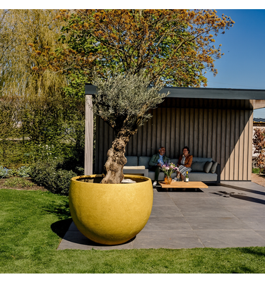 Betonnen bloembak rond "Diana" XXL (120x91 cm) Yellow