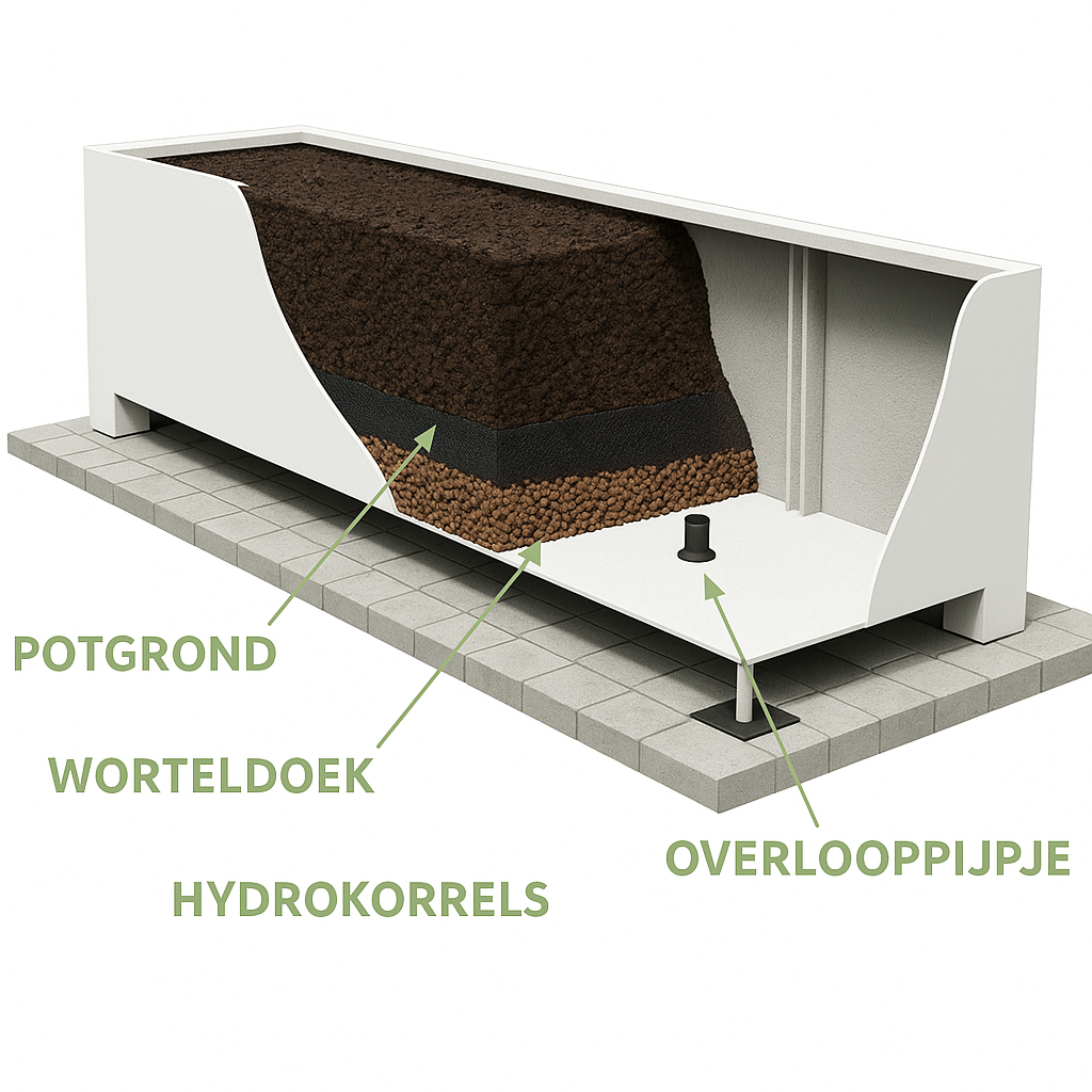 Kunststof plantenbak met overlooppijpje