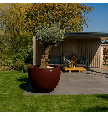 Betonnen bloembak rond "Diana" XXL (120x91 cm) Maroon