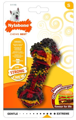 Nylabone Rubberen hondenspeeltje Strong chew bacon cheeseburger Small