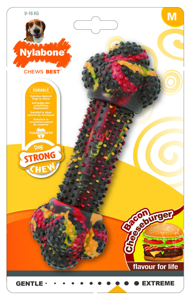 Nylabone Rubberen hondenspeeltje Strong chew bacon cheeseburger medium