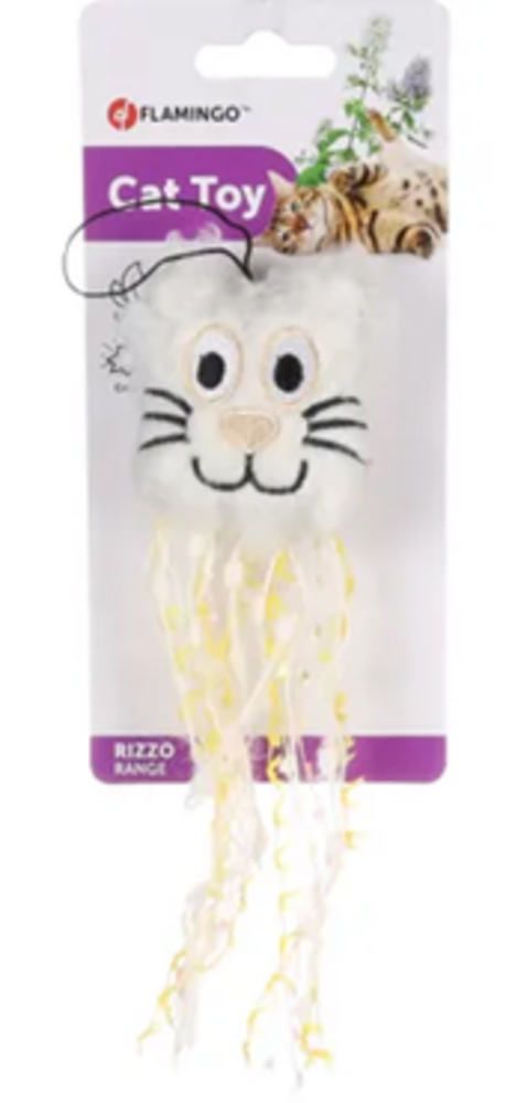 Flamingo Rizzo Poezenhoofd Kattenspeeltje met Catnip en  Knispergeluid – 21 cm