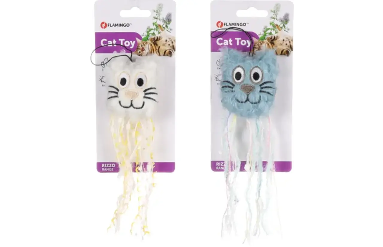 Flamingo Rizzo Poezenhoofd Kattenspeeltje met Catnip en  Knispergeluid – 21 cm
