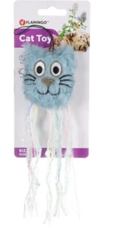 Flamingo Rizzo Poezenhoofd Kattenspeeltje met Catnip en  Knispergeluid – 21 cm