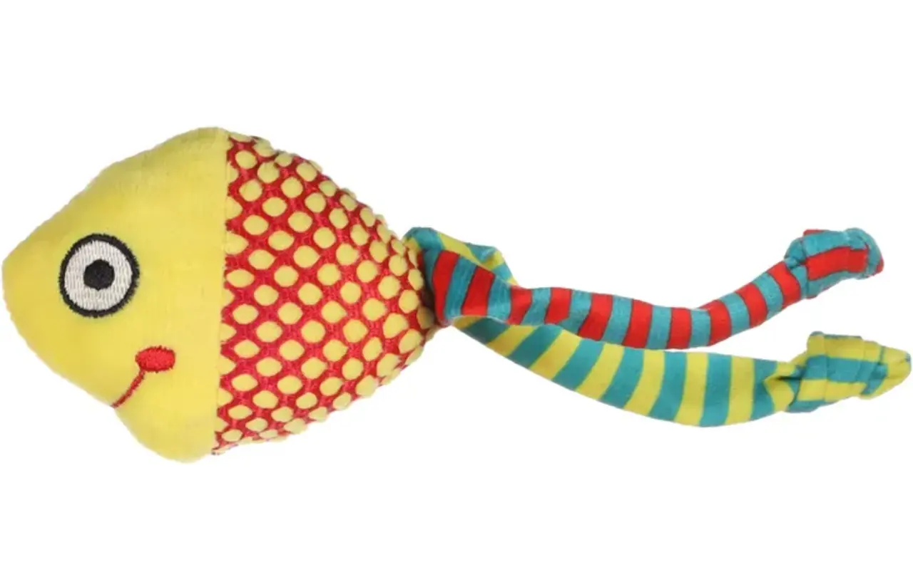 Flamingo Raibo Vis Kattenspeelgoed Geel 20 cm | Ribfluweel