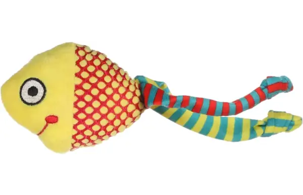 Flamingo Raibo Vis Kattenspeelgoed Geel 20 cm | Ribfluweel