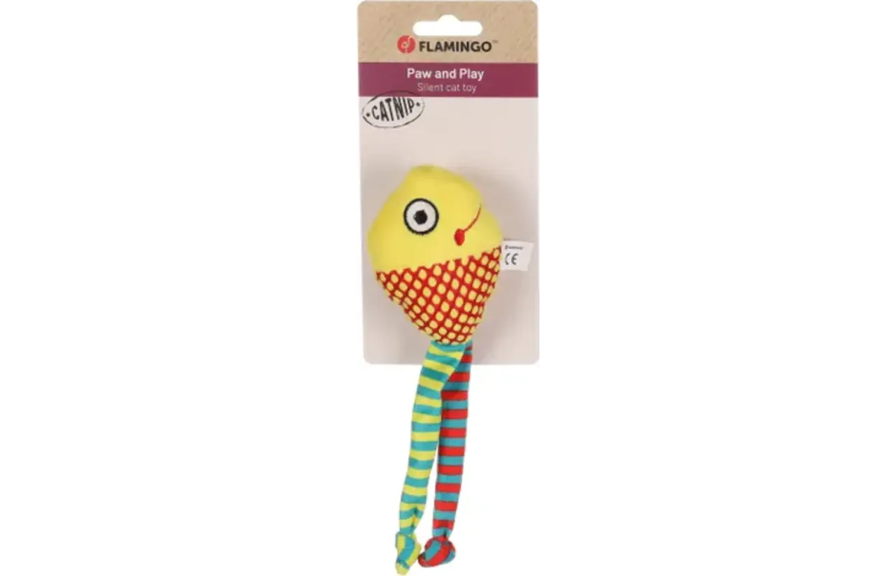 Flamingo Raibo Vis Kattenspeelgoed Geel 20 cm | Ribfluweel