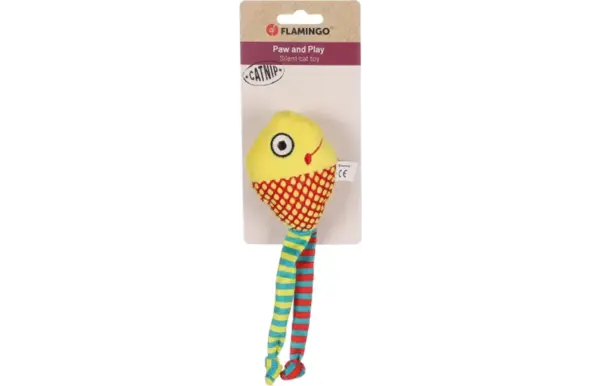 Flamingo Raibo Vis Kattenspeelgoed Geel 20 cm | Ribfluweel