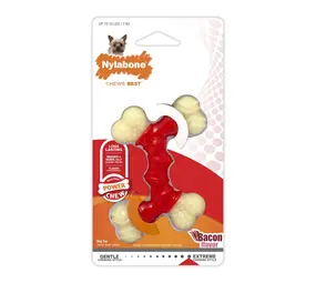 Nylabone Power Chew Double Bone Bacon Dog Chew Toy  XS