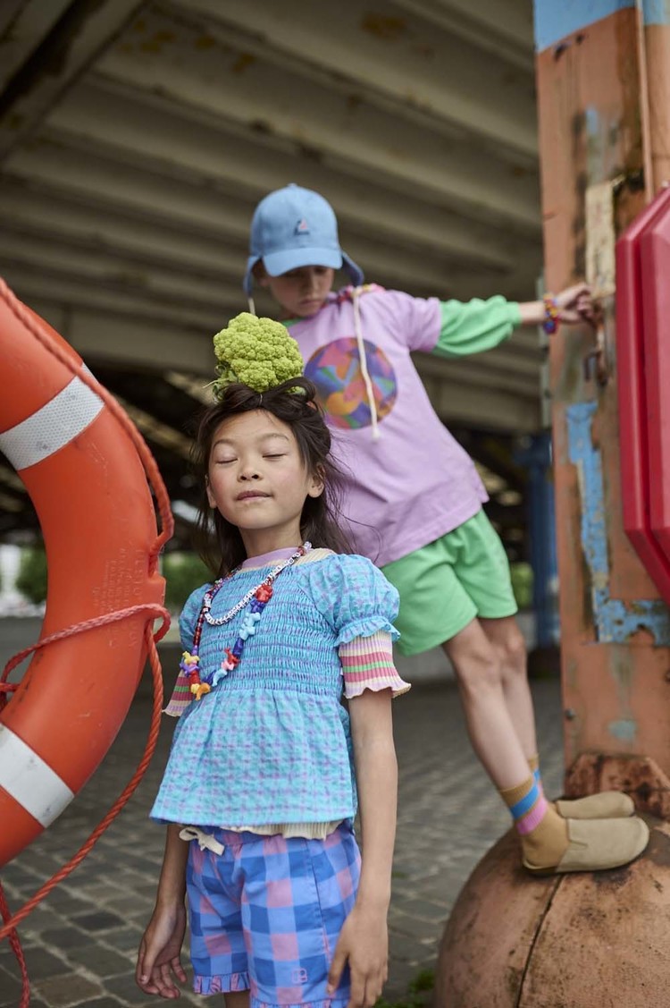 REPOSE AMS Daisy puffed top - Diva blue check